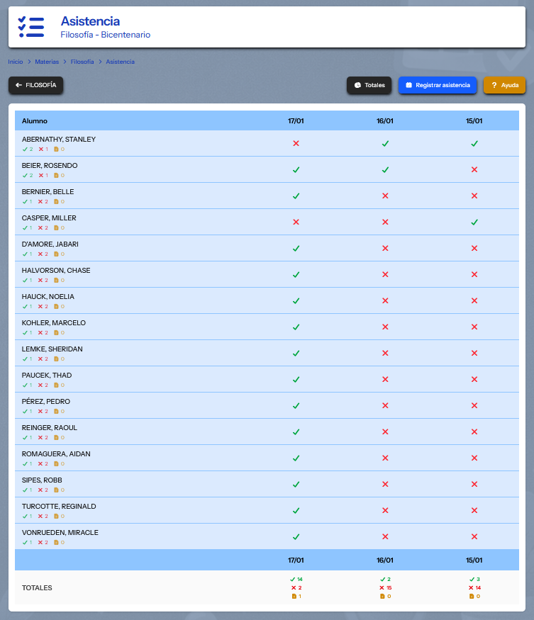 Registro de asistencia simple y claro
