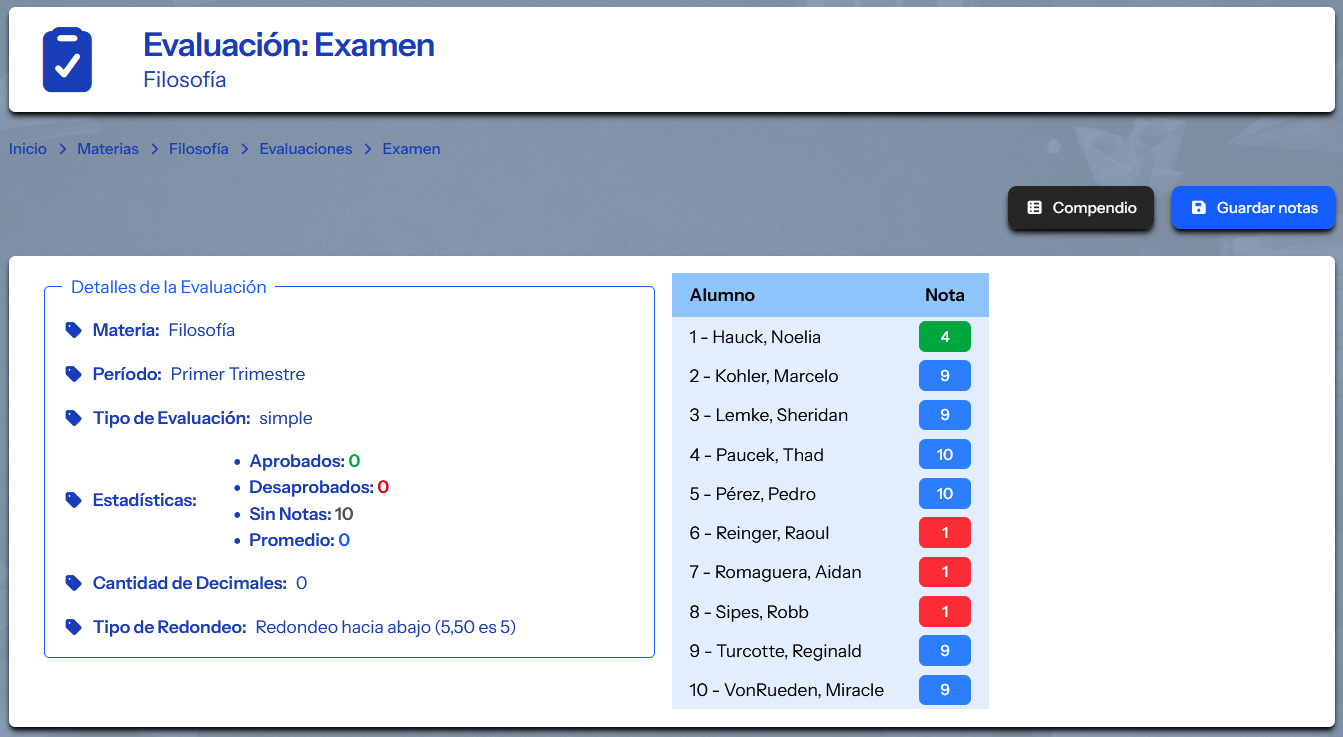 Fácil visualización y Carga de notas